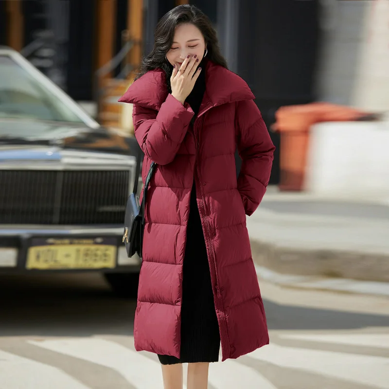 

FTLZZ Winter New Ultra Light Soft Down Warm Long Jacket Women 90% White Duck Down Snow Coat New Thick Solid Color Fluffy Outwear