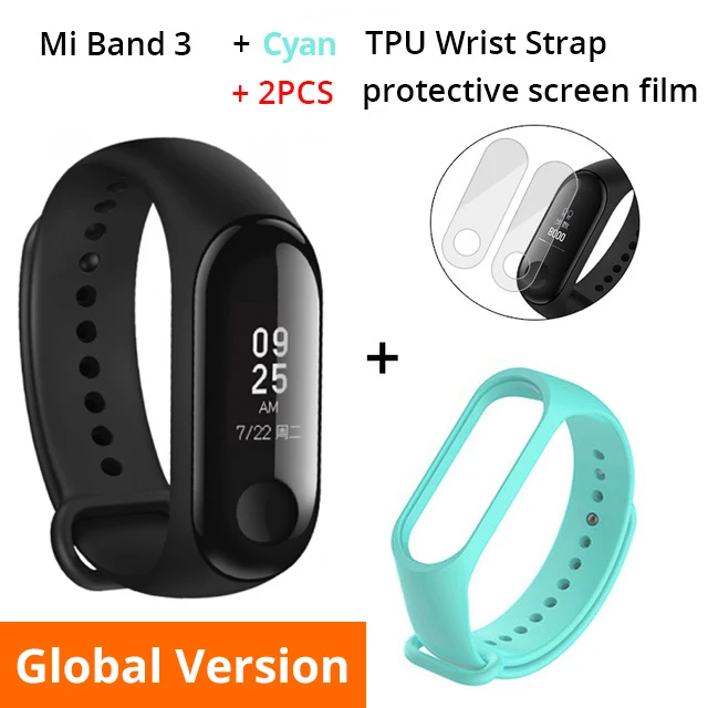 Xiaomi mi Band 3 Смарт-Браслет фитнес-браслет mi Band большой сенсорный экран OLED частота сердечных сокращений для Red mi Note 8 Pro - Цвет: Global N Cyan Strap