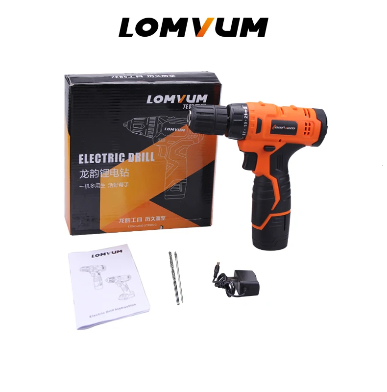 LOMVUM 12 В ударная электрическая дрель деревообрабатывающая многофункциональная двухскоростная Бытовая отвертка литий-ионная аккумуляторная дрель