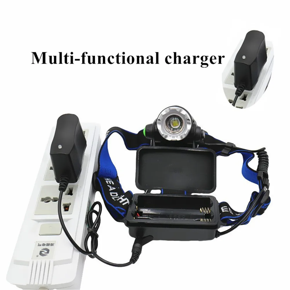 

ZOOM Fishing Headlamp T6/L2/ V6 LED Lamp Bead 6000 lumen Headlight Use 18650 Battery Flashlight Use /AC Charger Headlight Torch