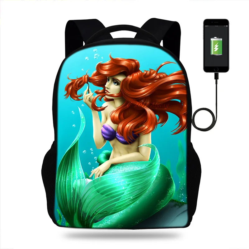 Классический рюкзак Русалочка мужской USB зарядные рюкзаки для подростков