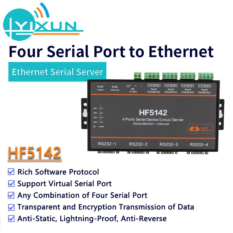 Industrial HF5142 4 Serial Ports Convert RJ45 RS232/485/422 To Ethernet controller Free RTOS Serial Server Converter Device