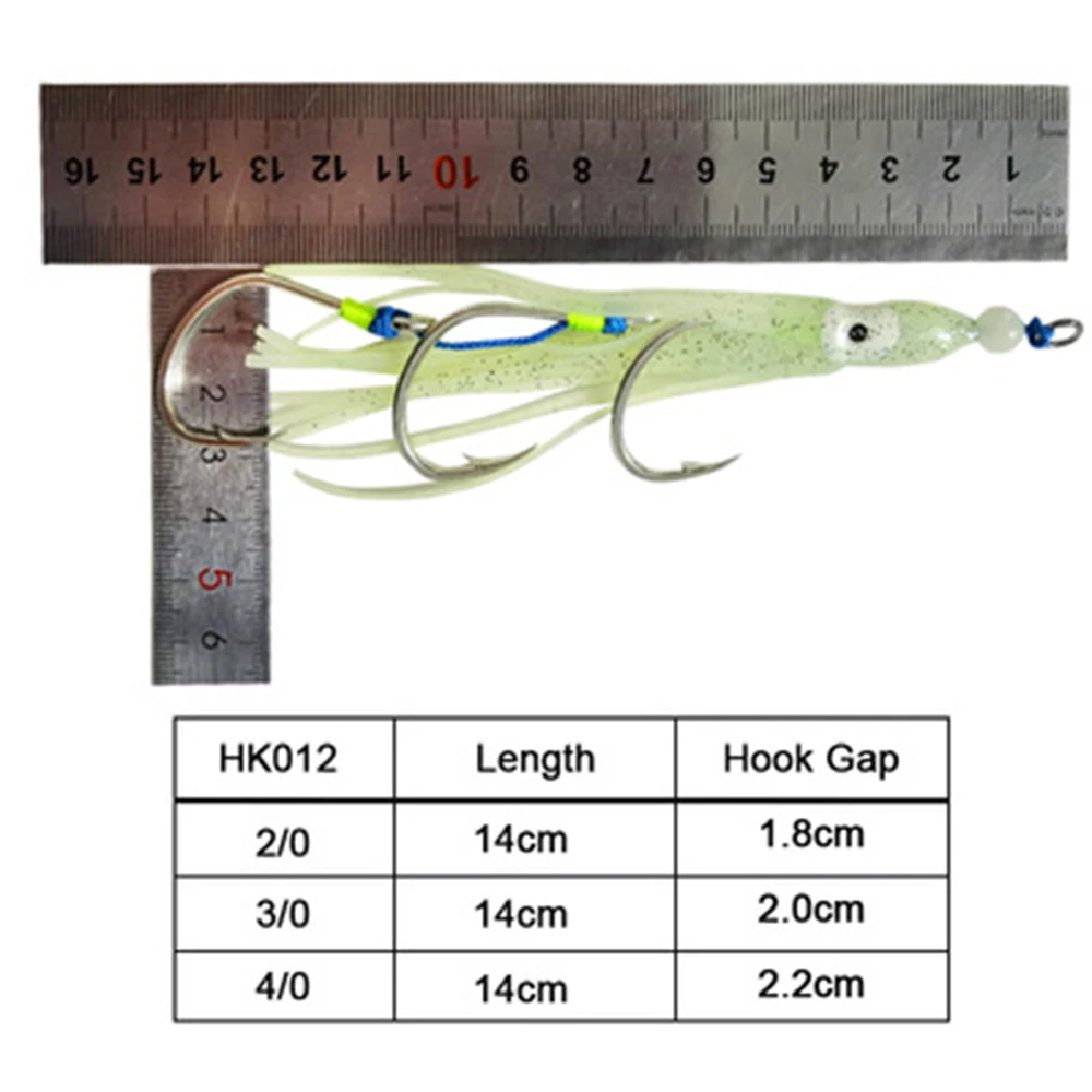 

1PC 1/0 2/0/ 3/0 Octopus Lure Squid Jig Fishing Soft Lures Big Squid Bionic Bait Skirt Tackle Soft Luminous Baits With 3 Hooks