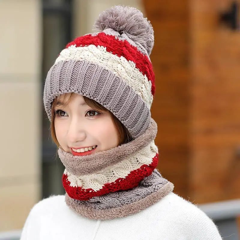 Простая Балаклава женская вязаная шапка шапочки с шарфами Горячая Шея зимние