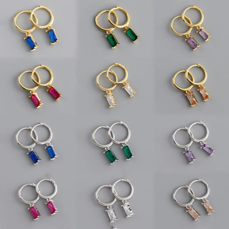 

PONYKISS Мода 925 стерлингового серебра яркие квадратные серьги-кольца с цирконом для женщин юбилей изысканные ювелирные изделия Аксессуары под...