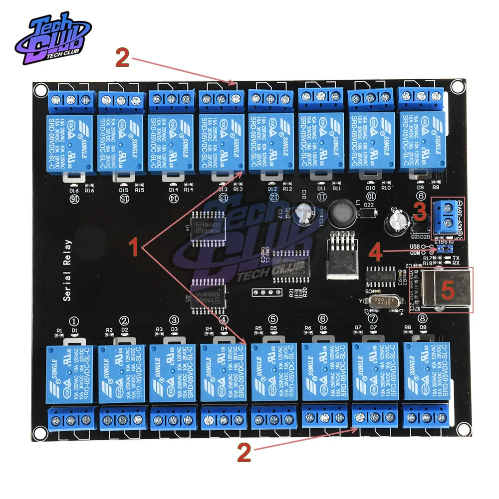 Релейный модуль R223C16 16-канальный релейная плата DC 7-38 релейный с интерфейсом для