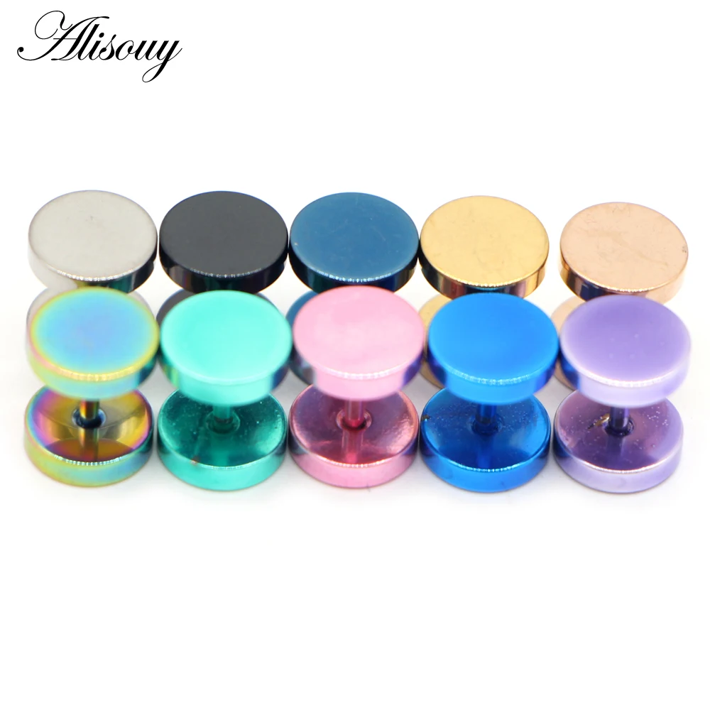 

Alisouy 2pcs Gothic Stainless Steel Barbell Round Stud Earrings For Women Men Dumbbell Pierceing Earrings Punk Fashion Jewelry