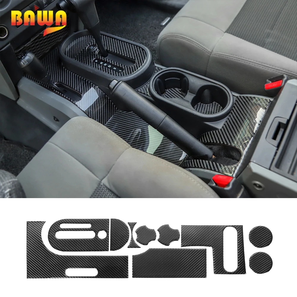 

Автомобильные наклейки BAWA для интерьера Wrangler JK, декоративная панель переключения передач из углеродного волокна для Jeep Wrangler JK 2007-2010