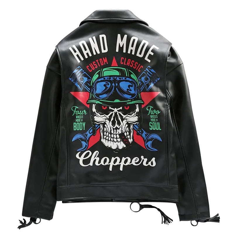 Куртка мужская из ПУ кожи Классическая брендовая мотоциклетная одежда с принтом