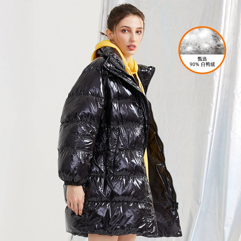 

2020New Down jacket Female Winter New Thick Parka White duck down Loose stand collar Warm Women Outerwear Bright Surface Coat