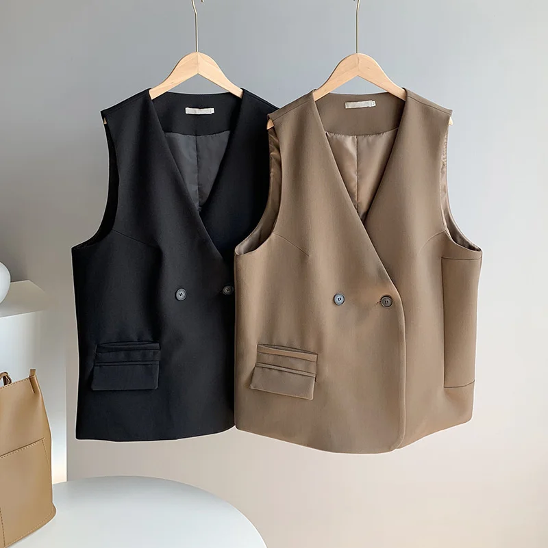 

2021 spring Korean version two button women's suit coat casual sleeveless suit vest loose solid color