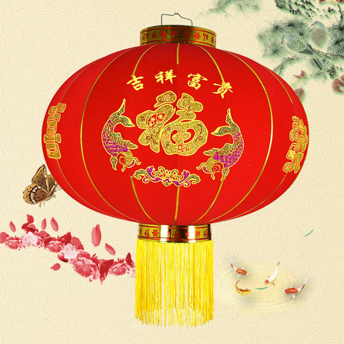 

Waterproof Outdoor Flocked Lantern Red Lantern New Year Lantern - Double Fishes Fu 80#