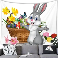 2022 easter tapestry wall hanging home party festival decor cartoon hare eggs bunny printed tapestry 200150cm art tapestry