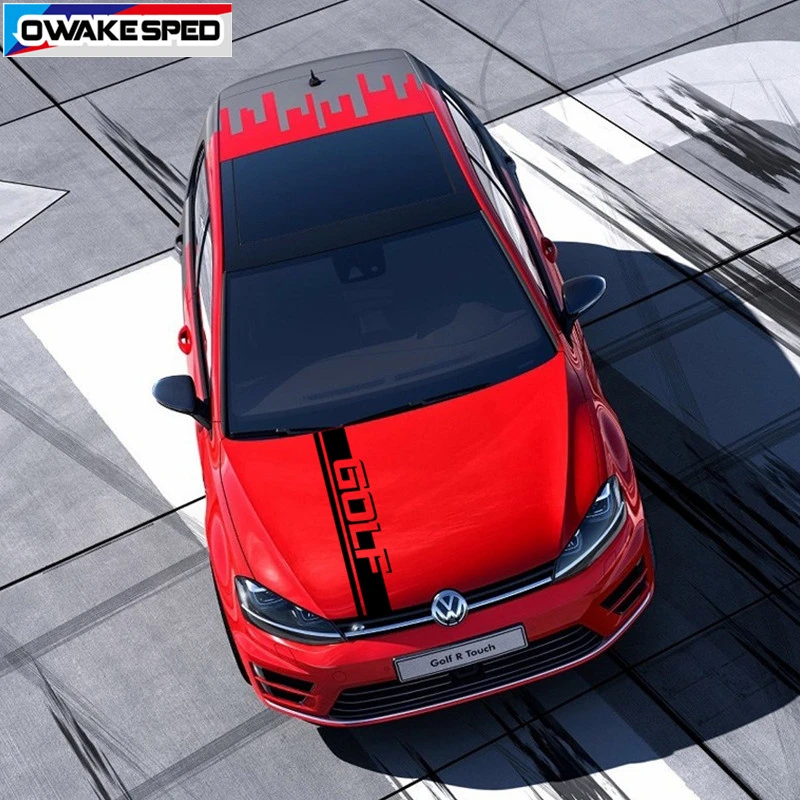 

Спортивные полосы из углеродного волокна, наклейка на капот автомобиля Volkswagen Golf 4 5 6 7 8, декоративные виниловые наклейки на крышку автомобил...