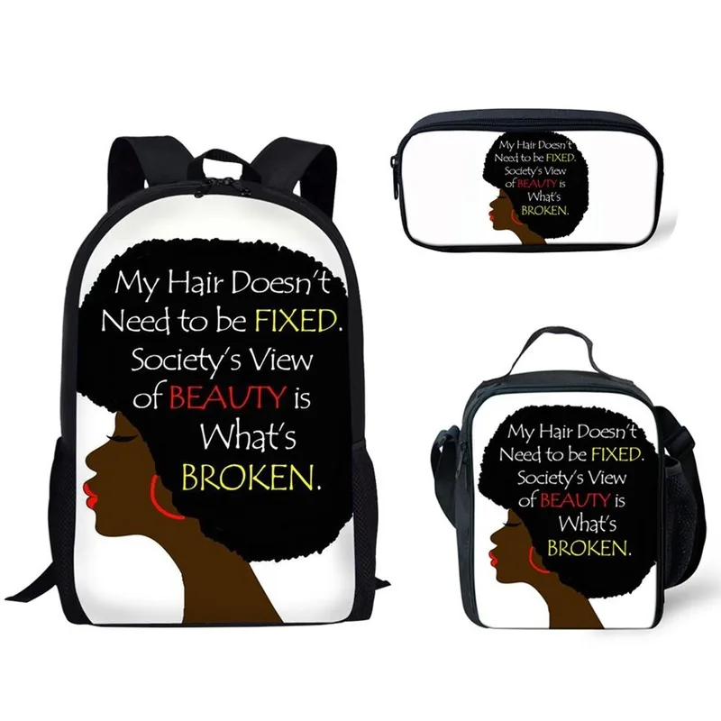 

2021 New Mochila Escolar for Kids Black Queen African Girls Print School Bags Children 3pcs/set Schoolbag Teenager Book Bag