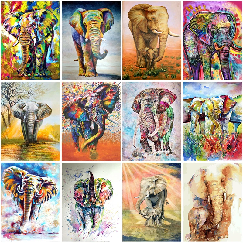 

DIY 5D Diamond Painting Animal Cross Stitch Color Elephant Diamond Embroidery Mosaic Full Round Drill Art Home Decor Manual Gift