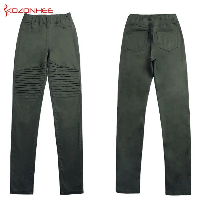 Женские эластичные джинсы ArmyGreen с высокой талией для девочек брюки-карандаши на