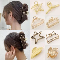 2021 new women elegant golden brindle hollow geometric metal hair claw vintage crab hair clips headband fashion hair accessories