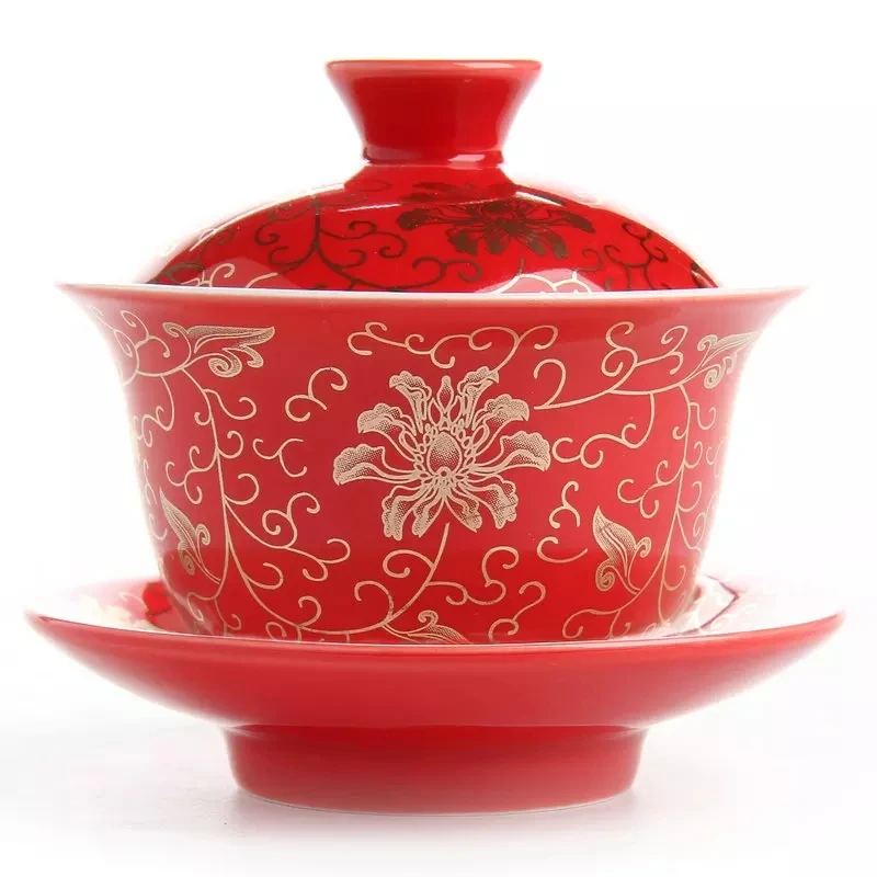 Дракон и феникс свадебный gaiwan чайная чаша китайский красный ted чайная чашка и блюдце набор