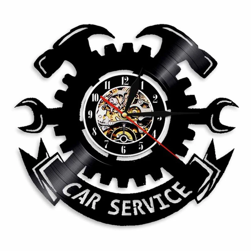 

Wall Clock Modern Design Car Mechanic Service Vinyl Record Clocks with 7 Colors LED Wall Watch Home Decor