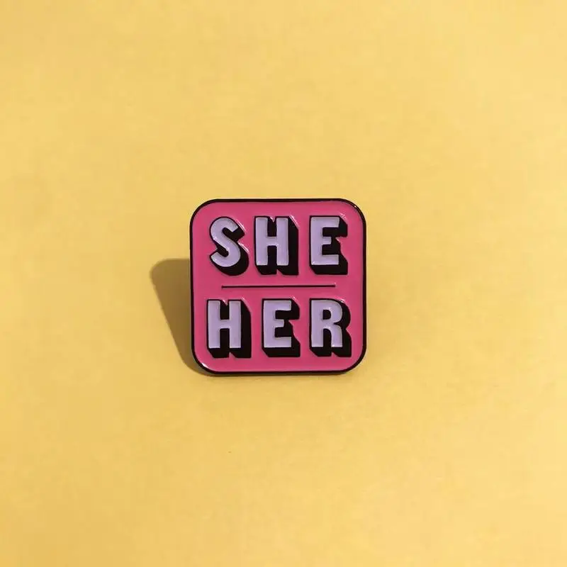 Новинка она/ее эмалированный значок-розовый/бирюзовый | Украшения и аксессуары