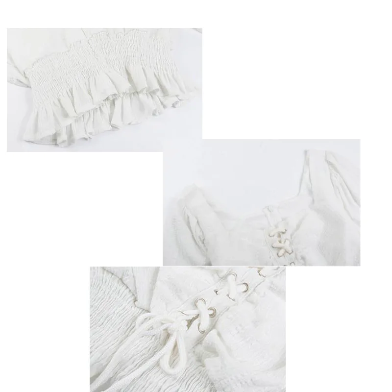 

White Blouse Women Drawstring Shirts Bubble sleeve square Collar tops and blouses womens 2020 Summer Casual Chic blusas mujer