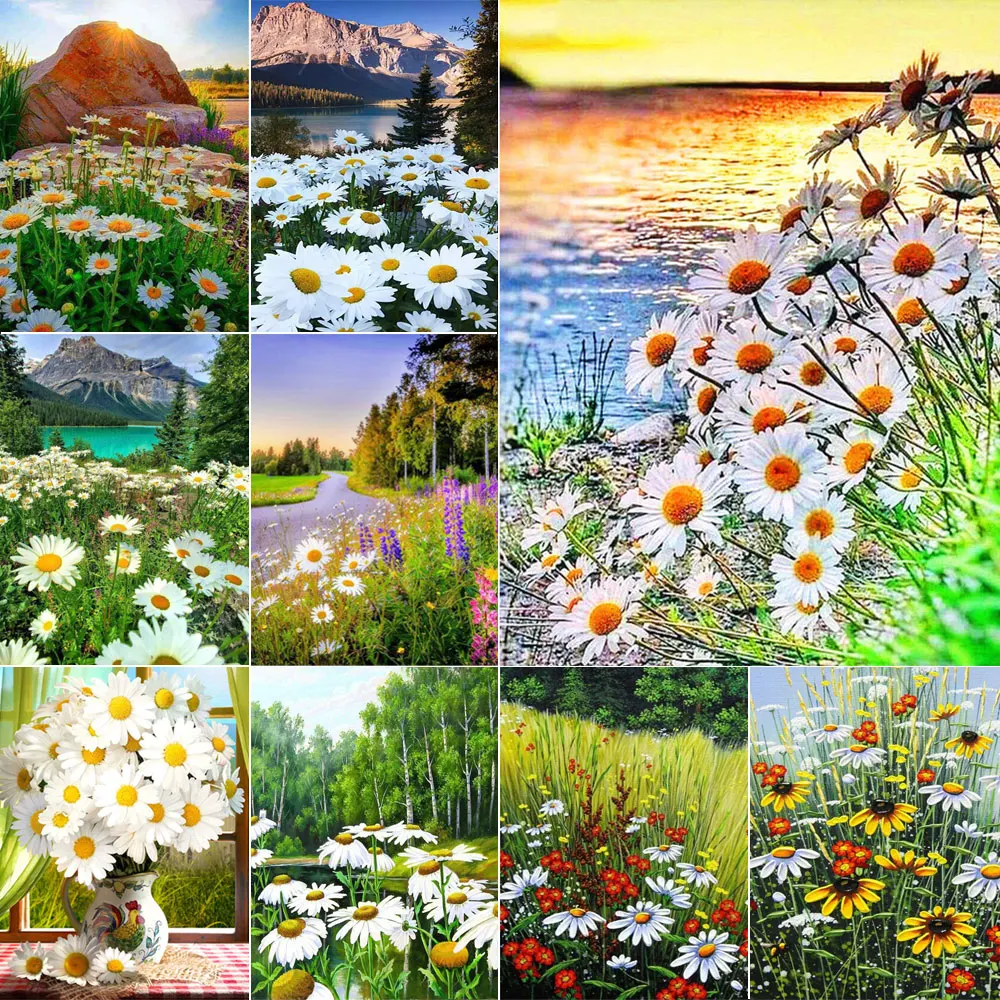 

Art Picture Custom Gift 5D DIY Diamond Small Daisy Landscape Home Decor Wall Painting Square Round Diamond Mosaic Cross Stitch