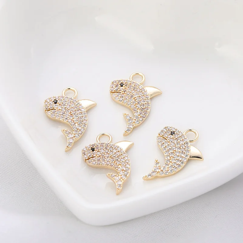 

14K gold accessories color preserved inlaid zircon Dolphin Pendant for DIY, necklaces, earrings, accessories, jewelry and hardwa