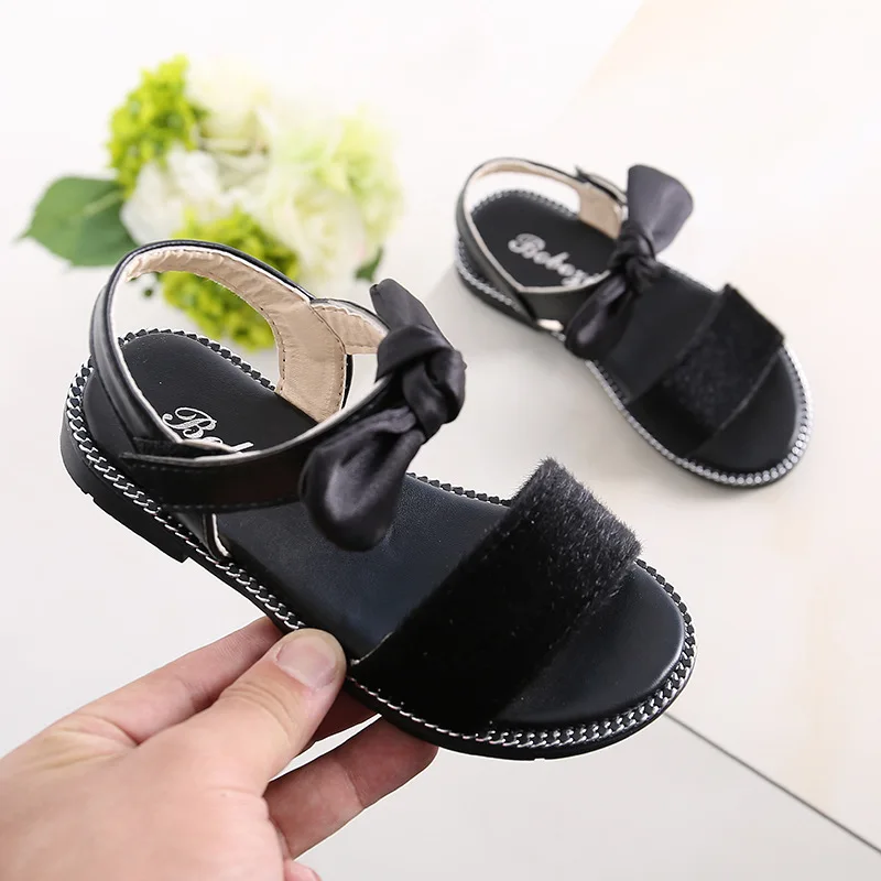 2020 New Girls Sandals Summer Kids Shoes Non-slip Baby Toddler Children Beach Party Black Leopard Bow Princess |