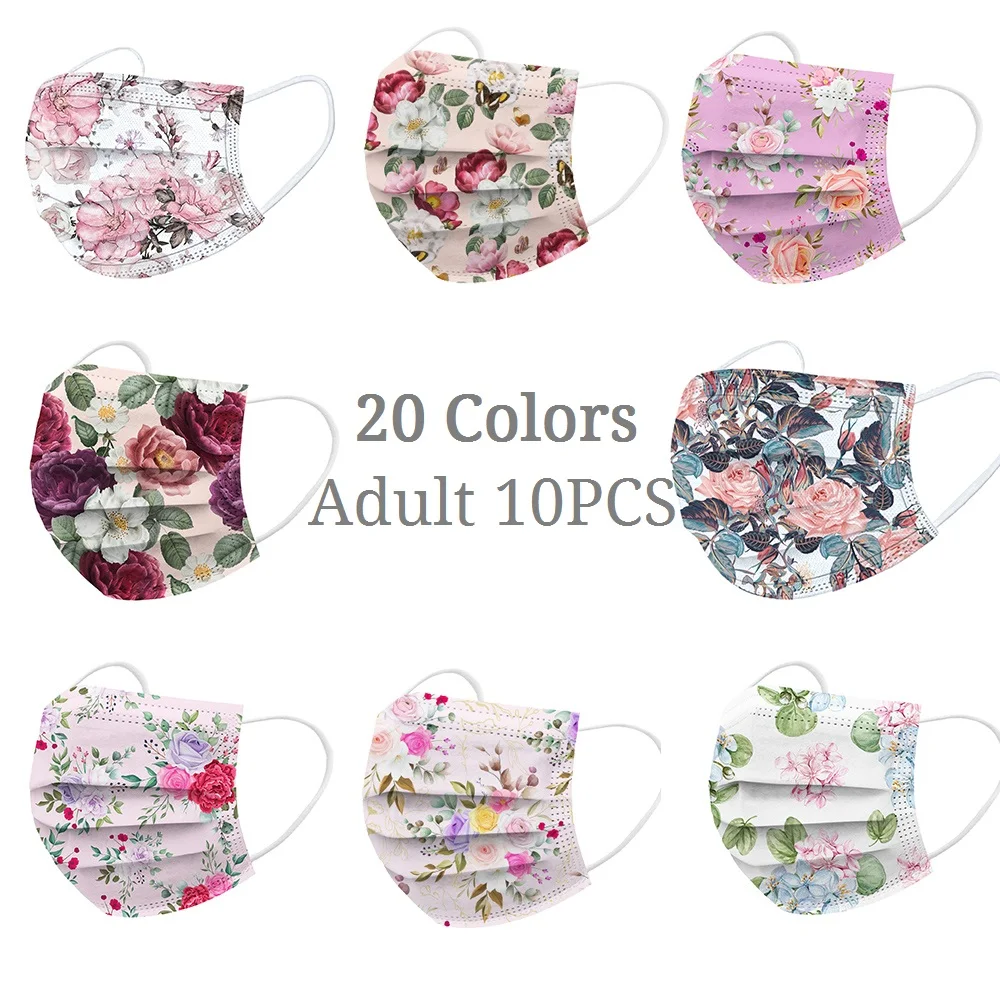 

20 Styles Disposable Cosplay Face Masks 10pcs Masque Adult's Three-layer Windproof Foggy Haze Flower Print Mask Mascarilla