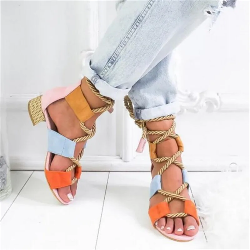 

High heel women sandals summer new style thick heel lace slippers fashion all-match womens shoes platform sandals women slides