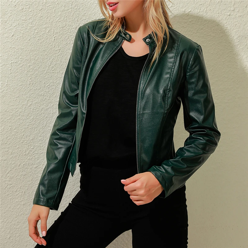 

2023 New Jackets Autumn Women Winter Chic Fashion PU Artificial Leather Full Sleeve Tops Female Streetwear Small Jackets