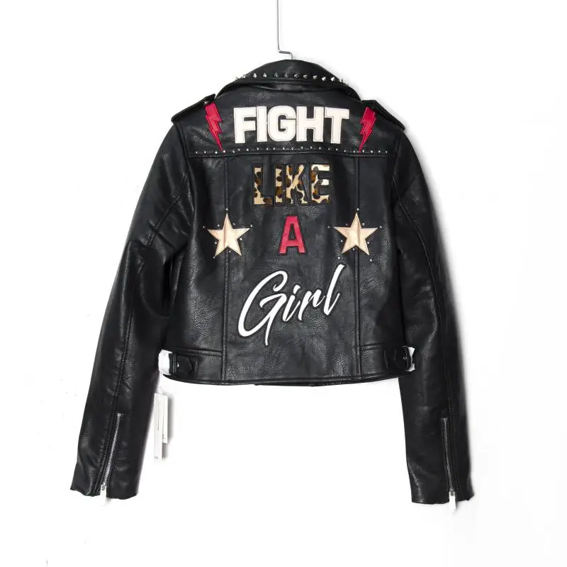 2019 Новая модная весенняя куртка из искусственной кожи с буквенным принтом