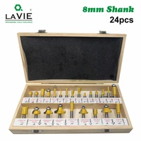 24pcs 8mm shank diy woodworking router bits set milling cutter for wood flush straight chamfer trimming engraving tool mc02012