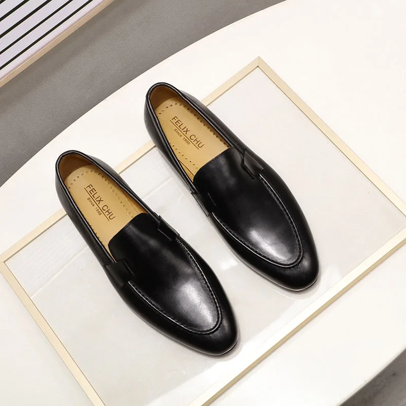 FELIX CHU Designer Fashion Mens Loafers Leather Handmade Black Brown Casual Business Dress Shoes Party Wedding Men's Footwear | Обувь