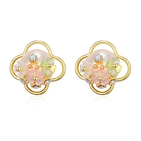 women floral freshwater pearl stud earrings candy color baroque pearl female statement brinco wedding ear nails fashion jewelry