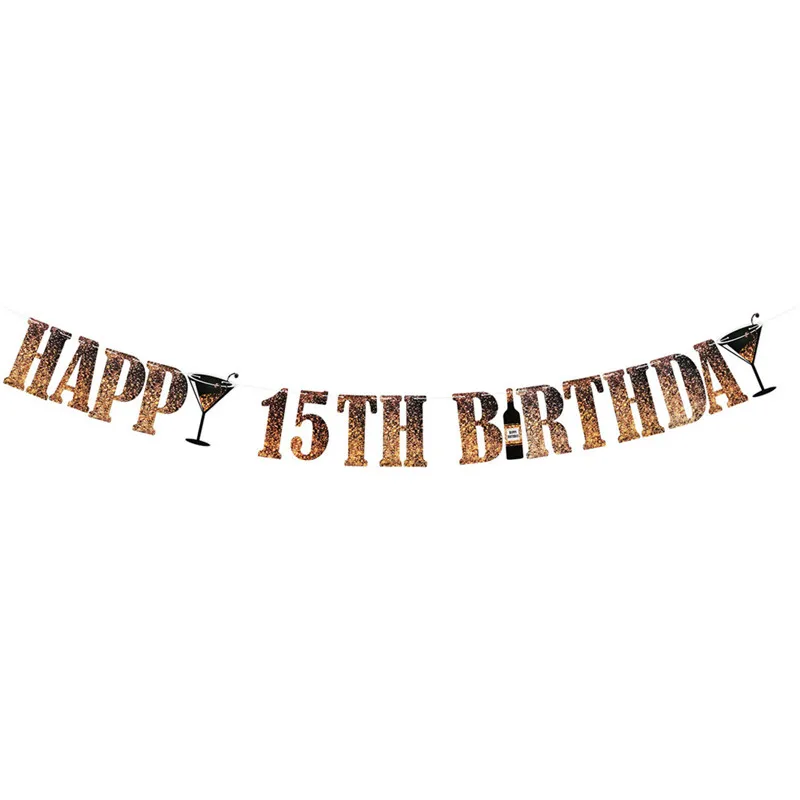 

Happy Birthday Banners Black Gold 1st 10 21 30 40 50 60 70 Number Letter Flags Bunting Garland Adults Birthday Party Decorations