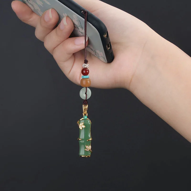 

Wealthy bamboo knot high rise keychain jade pendant mobile phone chain