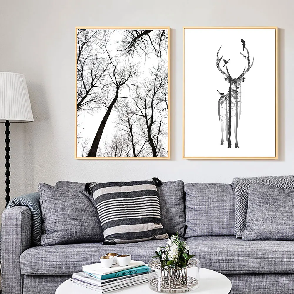 Черно-белые плакаты с деревом и принтами абстрактный настенный художественный
