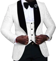 ivory mens suits 3 pieces floral jacquard black shawl lapel groomsmen tuxedos for wedding suits men blazervestpants