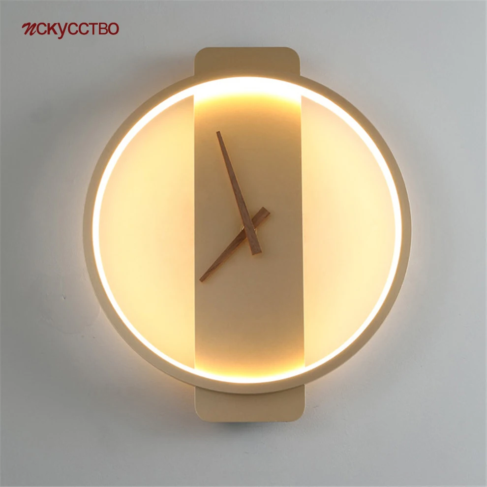 Скандинавское Золотое черное кольцо светодиодная настенная лампа с часами для