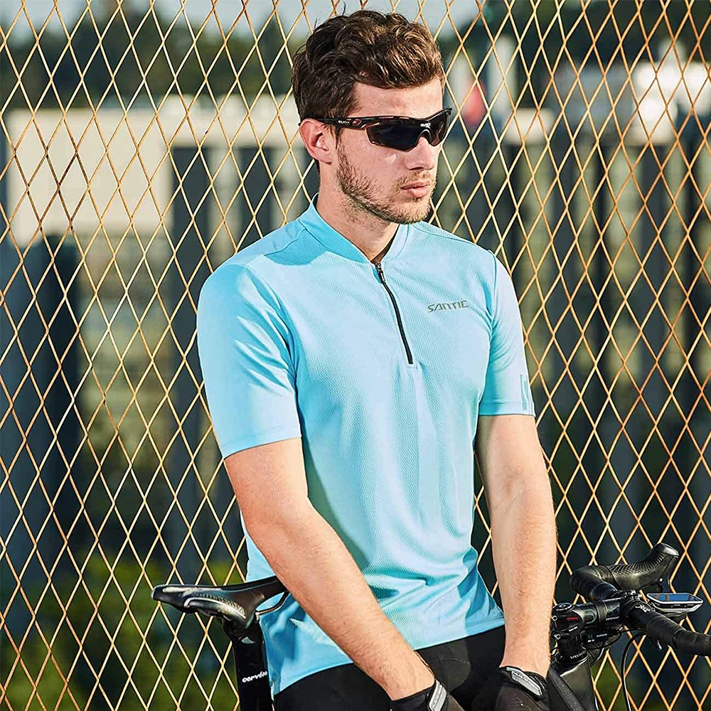 Веломайка Santic мужская с коротким рукавом дышащая Светоотражающая увлажняющая