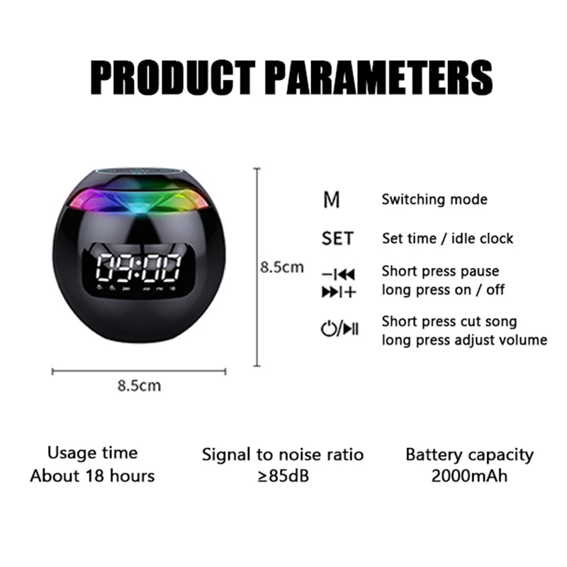 Mini Bluetooth Speaker Wireless Portable Speakers Sound Box with LED Display Alarm Clock Hifi TF Card MP3 Music Play | Электроника
