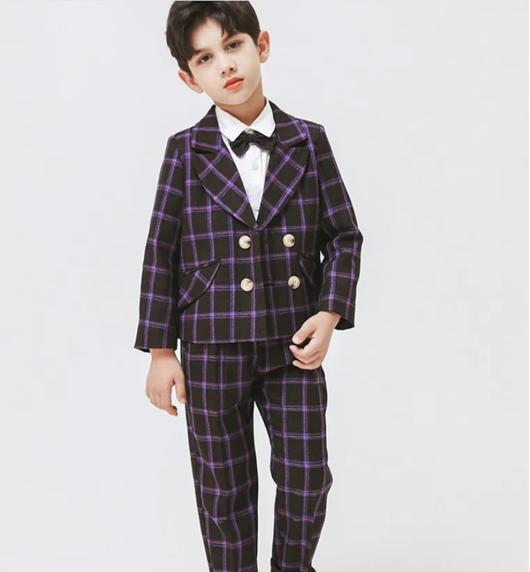 

Костюм клетчатый из пиджака и штанов, для мальчиков-подростков