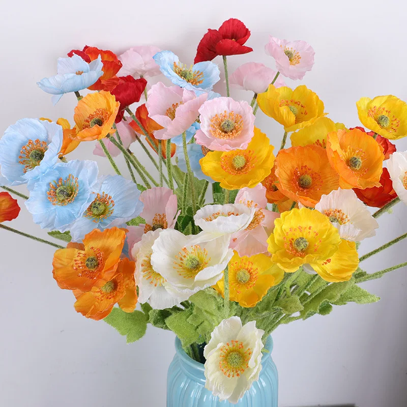 

58cm 4 Heads Poppy Flower Artificial Flower Silk Cloth For Home Decoration Little Daisy Bright Summer Orange Yellow Fake Flower