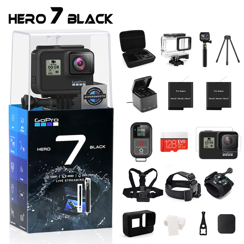 GoPro HERO 7 черная Водонепроницаемая Экшн-камера с сенсорным экраном Спортивная камера Go Pro HERO 7 12 МП стабилизация прямых потоковых фотографий