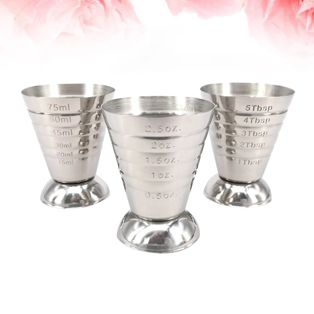 

3pcs 75ML Multi-purpose Stainless Steel Jigger Cup Silver Ounce Measuring Cup
