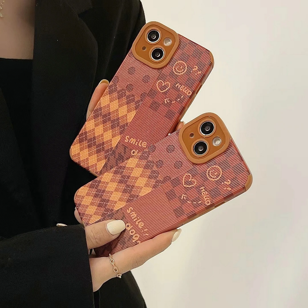 

Smile Face Plaid Pattern Soft Shell for IPhone 11 11Promax 12 12Promax 13 13Promax XSMAX XR X XS 8P Antiskid Case