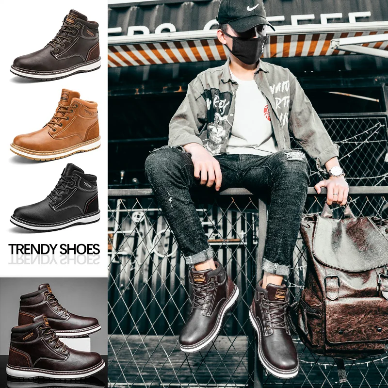 

Fashion Spring High-Top Men's Outdoor Sneakers Outdoor Non-Slip Wear-resistant Comfortable Hiking Shoes TPR Sole Size 39-45