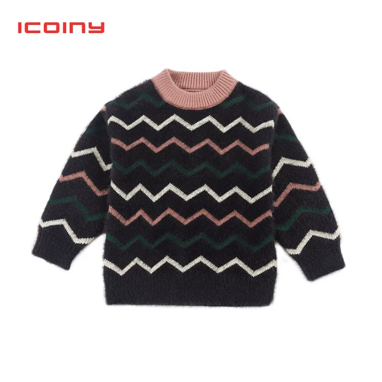 Детские вязаные свитера осенне зимние пуловеры с круглым вырезом хлопковая
